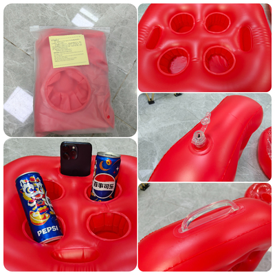 Transparent Red Floating Drink Tray with 6 Holes and Plastic Handles Inflatable Spa Bar Hot Tub Tray-Pool Tools & Accessories
